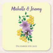 Hommel Lavendel Bloemen Geel Kartonnen Onderzetters (Voorkant)