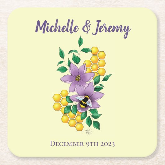 Hommel Lavendel Bloemen Geel Kartonnen Onderzetters (Voorkant)