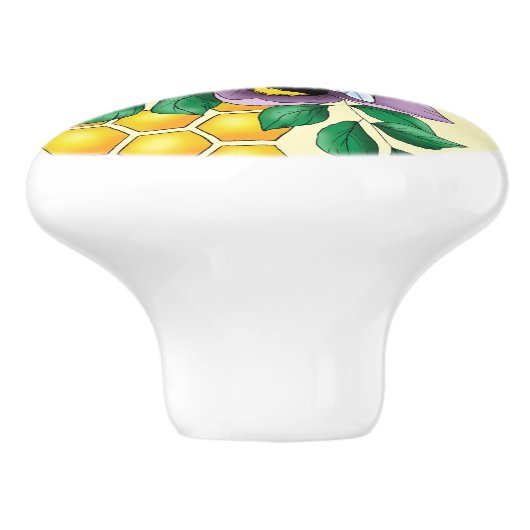 Hommel Lavendel Bloemen Geel Keramische Knop (Zijkant)