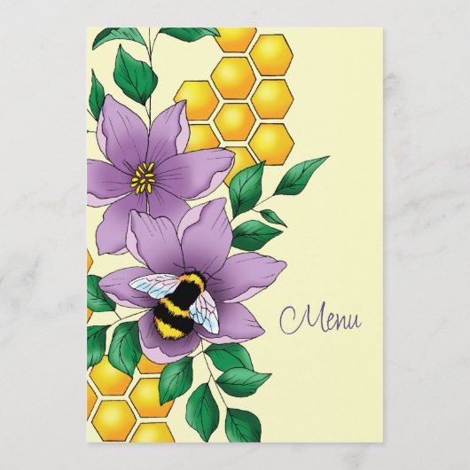 Hommel Lavendel Bloemen Geel Menu (Achterkant)