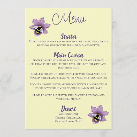 Hommel Lavendel Bloemen Geel Menu (Voorkant)