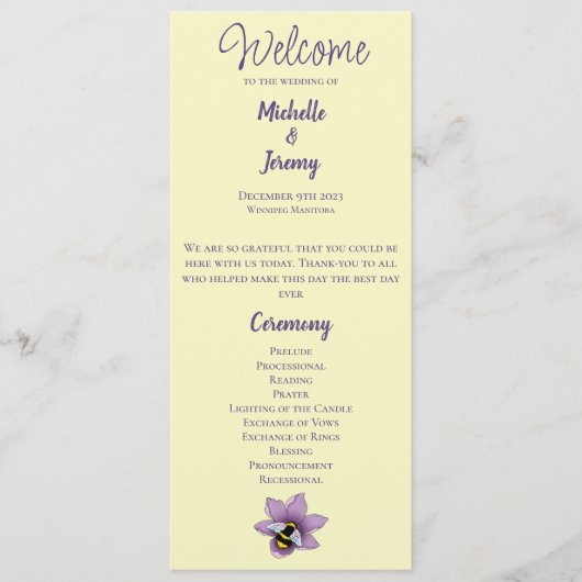 Hommel Lavendel Bloemen Geel Programmakaart (Voorkant)