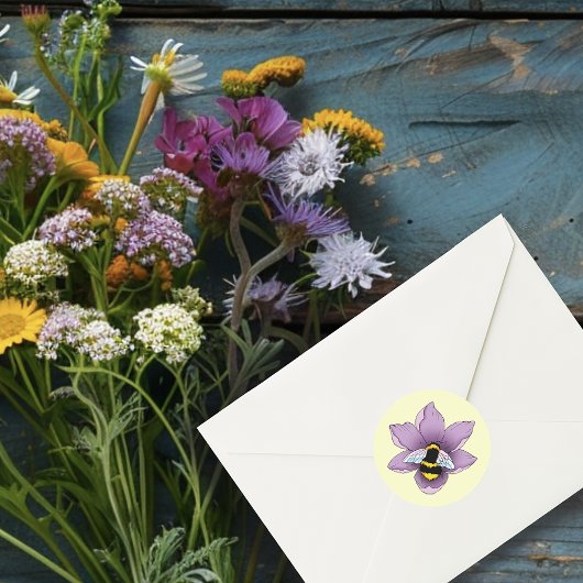 Hommel Lavendel Bloemen Geel Ronde Sticker