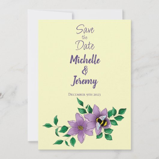 Hommel Lavendel Bloemen Geel Save The Date (Voorkant)