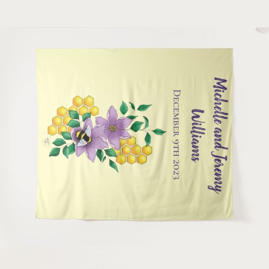 Hommel Lavendel Bloemen Geel Wandkleed (Voorkant (horizontaal))