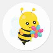 hommel met bloem ronde sticker (Voorkant)