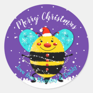 hommel met kerstcadeautje met een smakelijk cadeau ronde sticker