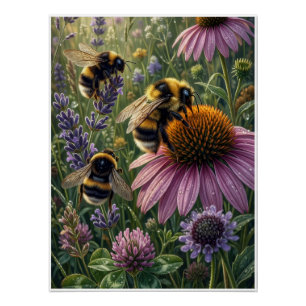 Hommel op Echinacea Bloemen Bestuiver Botanische F Perfect Poster