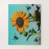 Hommel-tennisspeler met tekst op zonnebloem legpuzzel (Verticaal)