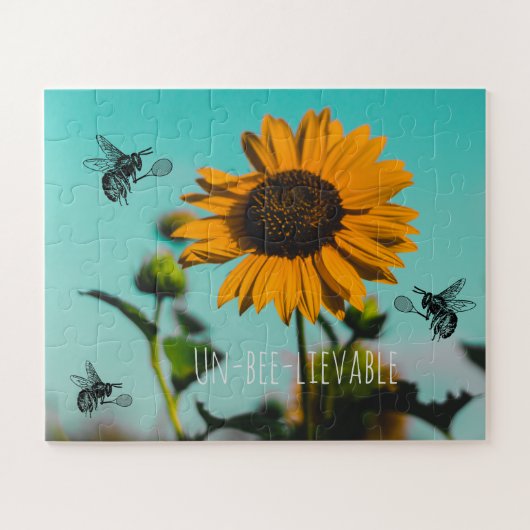 Hommel-tennisspeler met tekst op zonnebloem legpuzzel (Horizontaal)