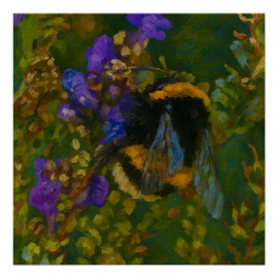 Hommel tussen Paarse bloemen Perfect Poster