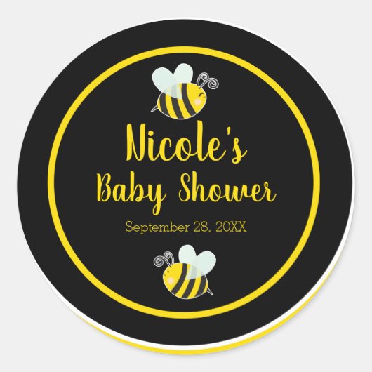 Hommel Zwart & Geel Wit Bij Thema Baby Shower Ronde Sticker (Voorkant)