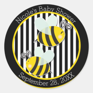 Hommel Zwart Wit Geel Bij Thema Baby Shower Ronde Sticker