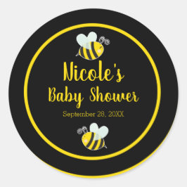 Hommel Zwarte & Gele Bij Thema Baby Shower Ronde Sticker