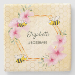 Hommelbijen gele honingraat bloemrijke pret humor stenen onderzetter