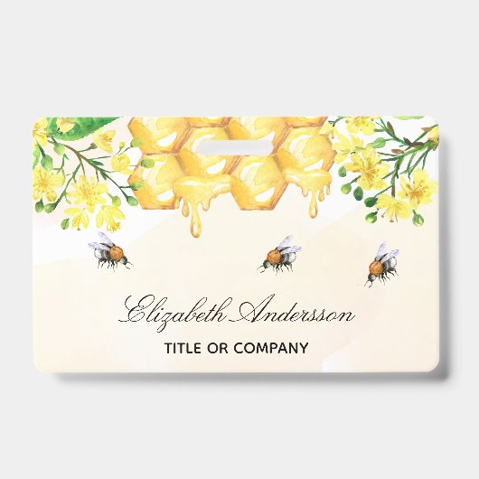 Hommelbijen honing gele bloemen naam script badge (Voorzijde)