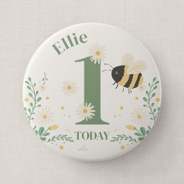 Hommeles Bij Eerste Verjaardag Badge Ronde Button 4,0 Cm