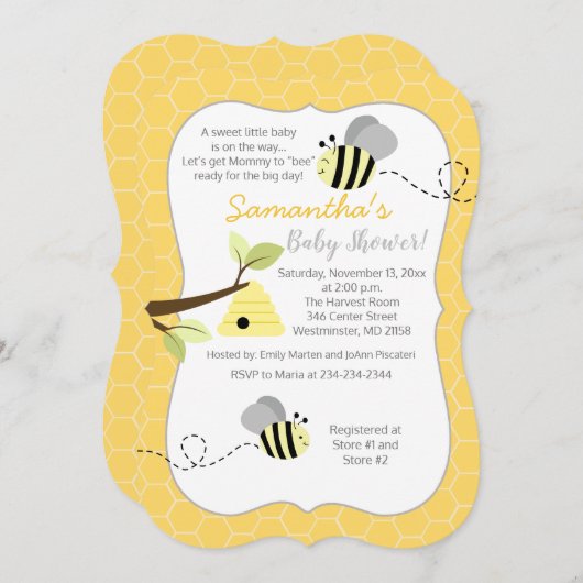 Hommelgrijsgele geslachtsneutrale uitnodiging (Voorkant / Achterkant)