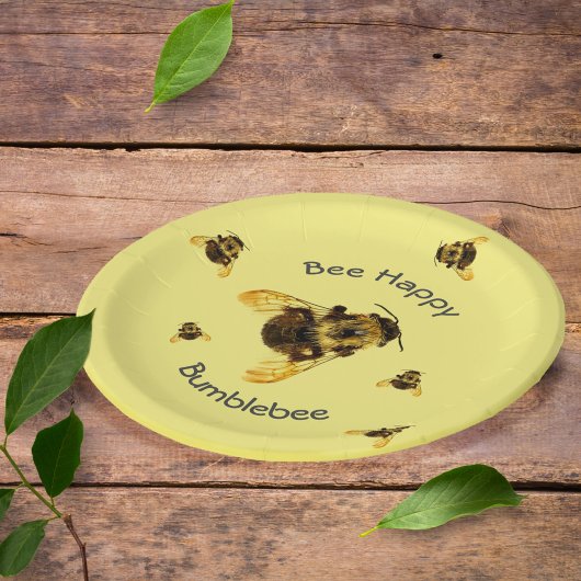 Hommels bij gelukkig geel papieren bordje