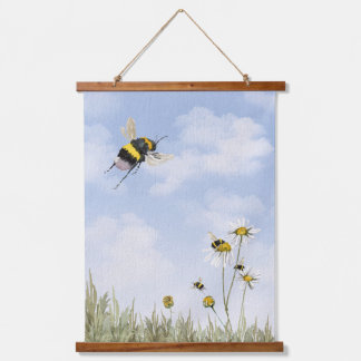 Hommels en Daisies Waterverf Schilderij Hangend Wandkleed