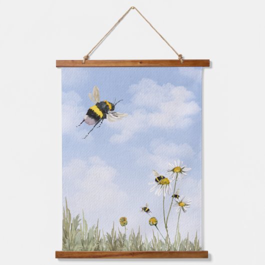 Hommels en Daisies Waterverf Schilderij Hangend Wandkleed (Voorkant)
