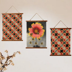 Hommels en Gaillardia Bloemen Boho Chic Hangend Wandkleed
