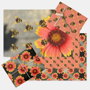 Hommels en Gaillardia Flowers Sinaasappel Inpakpapier Vel