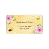 Hommels gele honingraat bloemendecor terugzendadre etiket (Voorkant)