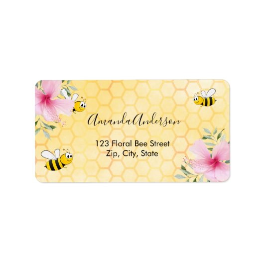 Hommels gele honingraat bloemendecoratie retouradr etiket (Voorkant)
