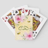 Hommels gele honingraat bloemig monogram pokerkaarten (Achterkant)