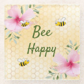 Hommels gele honingraat roze bloemen glazen onderzetter (Voorkant)