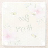 Hommels gele honingraat roze bloemen glazen onderzetter (Achterkant)