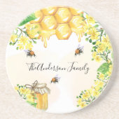 Hommels honing gele bloemen familie monogram zandsteen onderzetter (Voorkant)