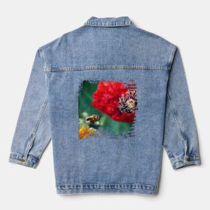 Hommels met Rode Klaproos Bloemige Moderne Denim Jacket