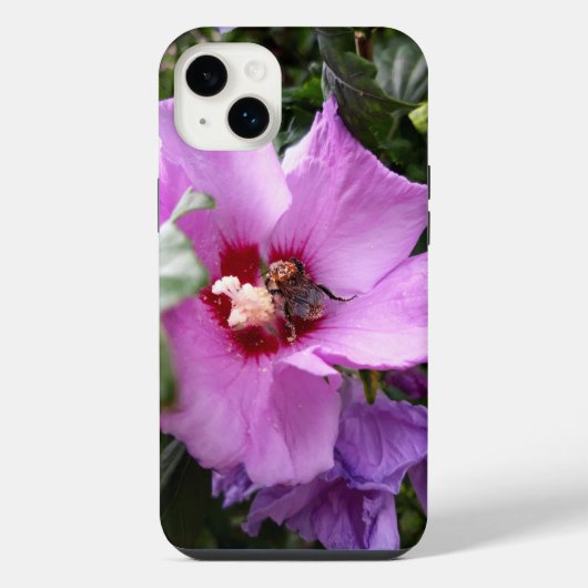 Hommels op Hibiscus Bloem iPhone Hoesje (Achterkant)