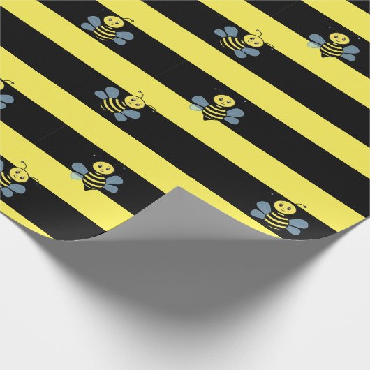 Hommels op zwart geel gestreept cadeaupapier (Hoek)