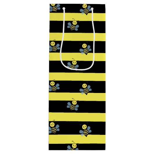 Hommels op zwart geel gestreept wijn cadeautas (Voorkant)