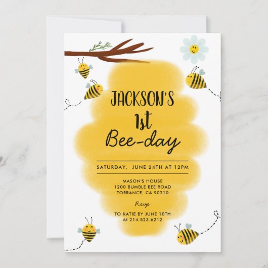 Hommels verjaardagsfeest uitnodiging | 1e Bij-dag (Voorkant)