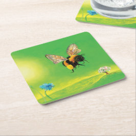 Hommels vliegen over de weide   kartonnen onderzetters