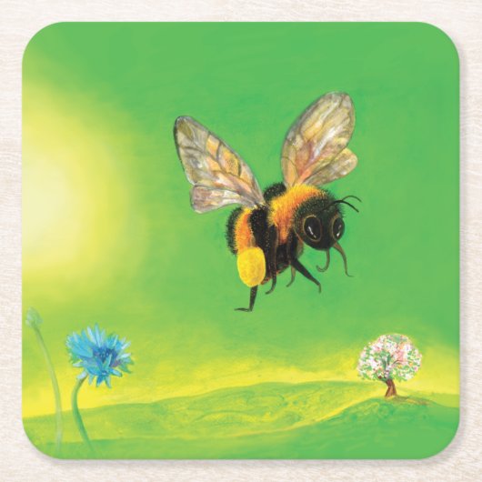 Hommels vliegen over de weide   kartonnen onderzetters (Voorkant)