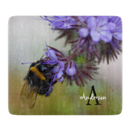 Hommeltje op een blauwe Tansy glazen snijplank