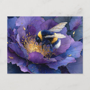 Hommeltje op Paarse Bloem Decoupage Briefkaart