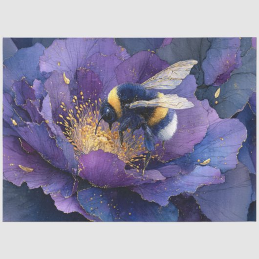 Hommeltje op Paarse Bloem Decoupage Tissuepapier (Voorkant)