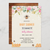 Hommeltje roze bloemige verjaardagsfeestje kaart (Voorkant / Achterkant)