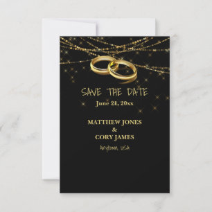 Homo bruiloft met sprankelende lichten en gouden t save the date