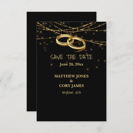 Homo bruiloften met sprankelende lichten en gouden save the date (Voorkant / Achterkant)