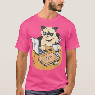 Homo Kantoor Cat met koffie op een computer T-Shir T-shirt