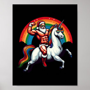 Homo Kerstman Rid Eenhoorn Laat Spieren Zien Grapp Poster