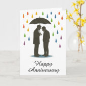 Homo-koppel onder paraplu regenachtige Pride-jubil Kaart (Gele Bloem)