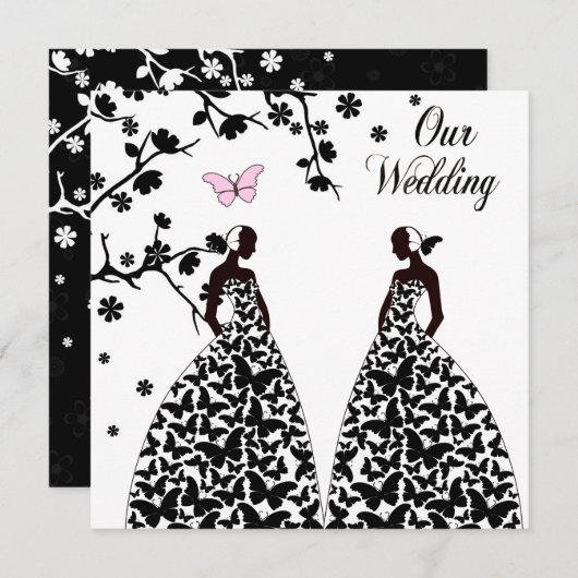 Homo & Lesbisch Bruiloft uitnodiging met twee brui (Voorkant / Achterkant)